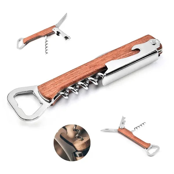 Wood Handle Multi Tool Corkscrew Bottle Opener with Logo