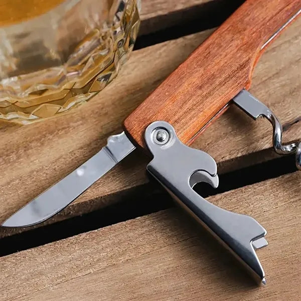 Wood Handle Multi Tool Corkscrew Bottle Opener with Logo