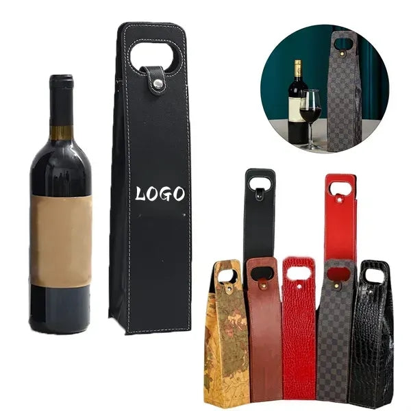 Leather Single Bottle Wine Tote Bag
