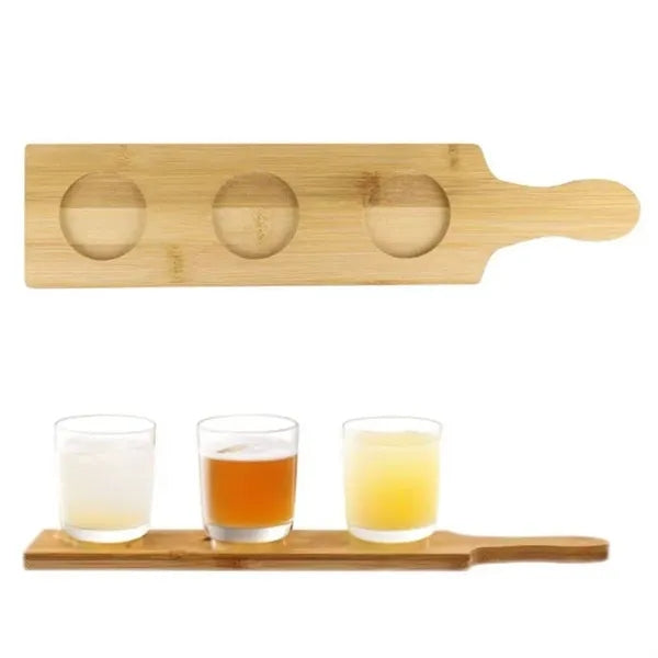 Bamboo Beer Flight Board 3 Slots Tasting Party Serving Tray