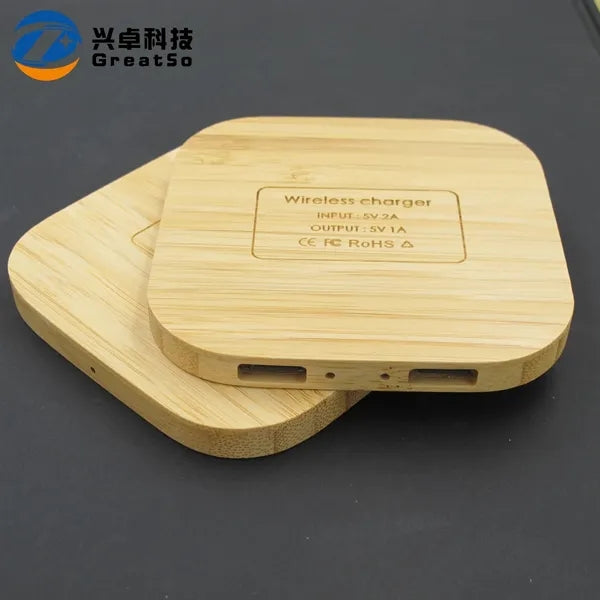 Bamboo 5W Wireless Charger With Dual Usb Ports