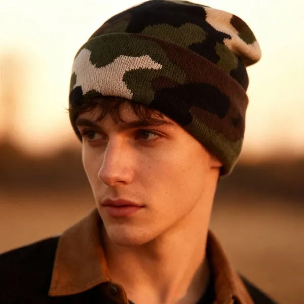 Unisex Camouflage Cuffed Knit Beanie