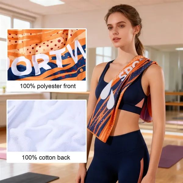 12" X 36" Sublimated Poly-Cotton Sports Towel - 400GSM
