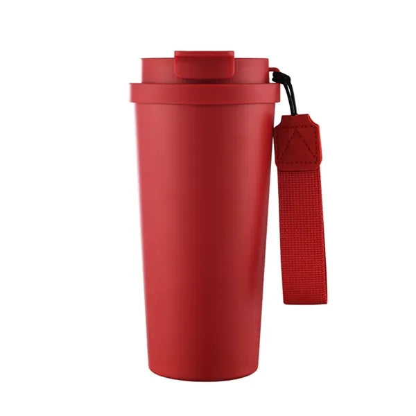 Insulated Coffee Travel Cup With Straw And Strap