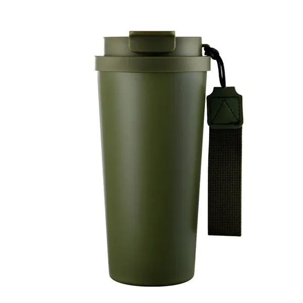 Insulated Coffee Travel Cup With Straw And Strap