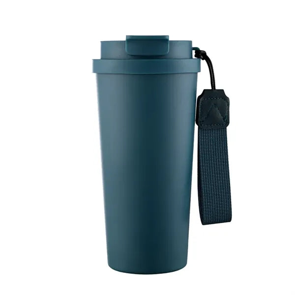 Insulated Coffee Travel Cup With Straw And Strap
