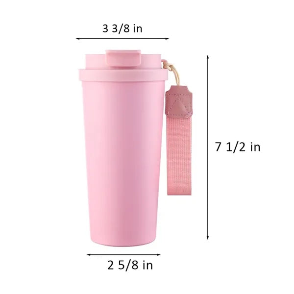 Insulated Coffee Travel Cup With Straw And Strap