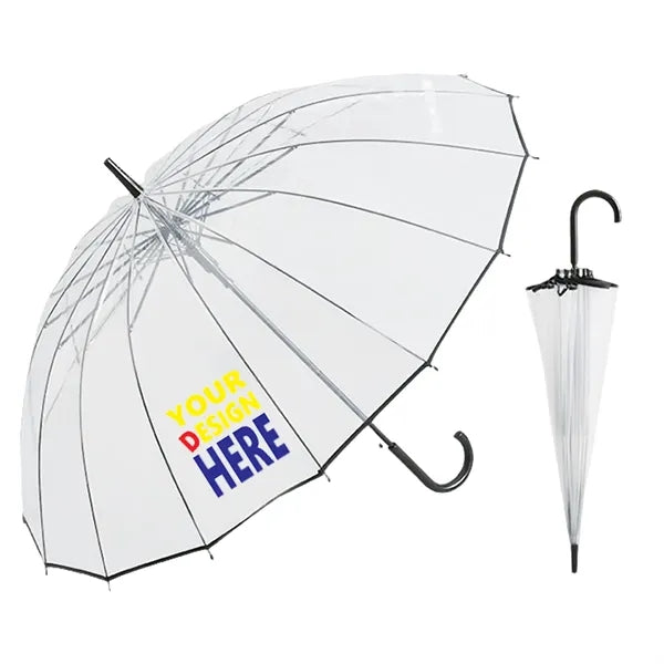 47" Arc Clear Bubble Dome Umbrella with J Hook Handle