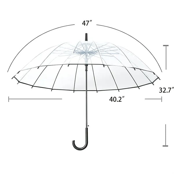 47" Arc Clear Bubble Dome Umbrella with J Hook Handle
