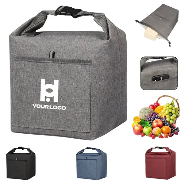 Large insulated lunch tote bag roll-top for office picnic