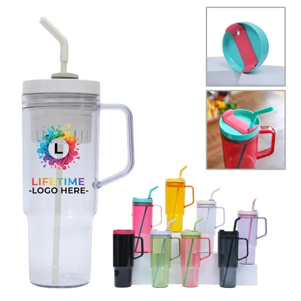 40oz Travel Mug with Handle & Straw
