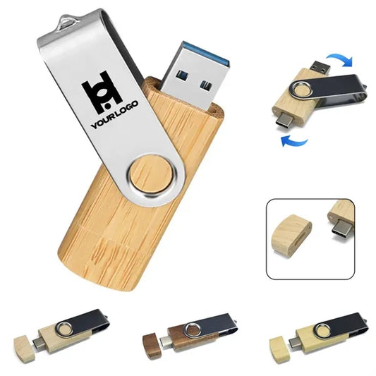 Eco-friendly wood USB flash drive rotating for data storage