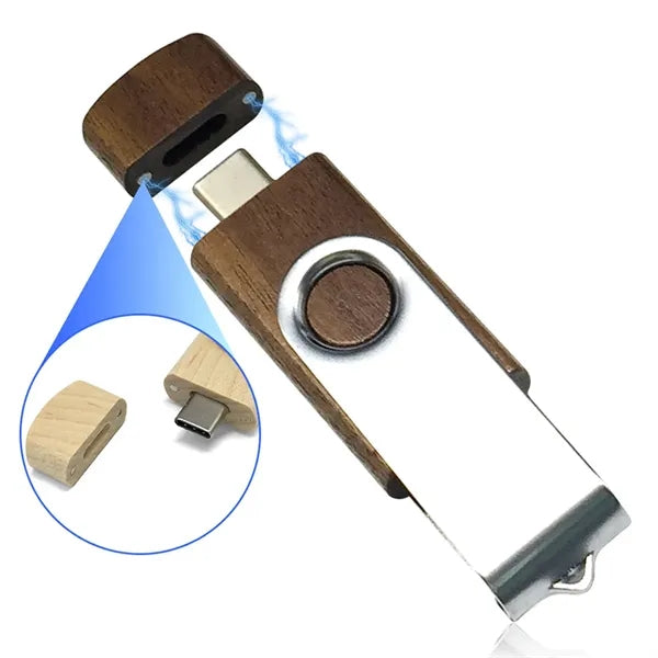 Eco-friendly wood USB flash drive rotating for data storage