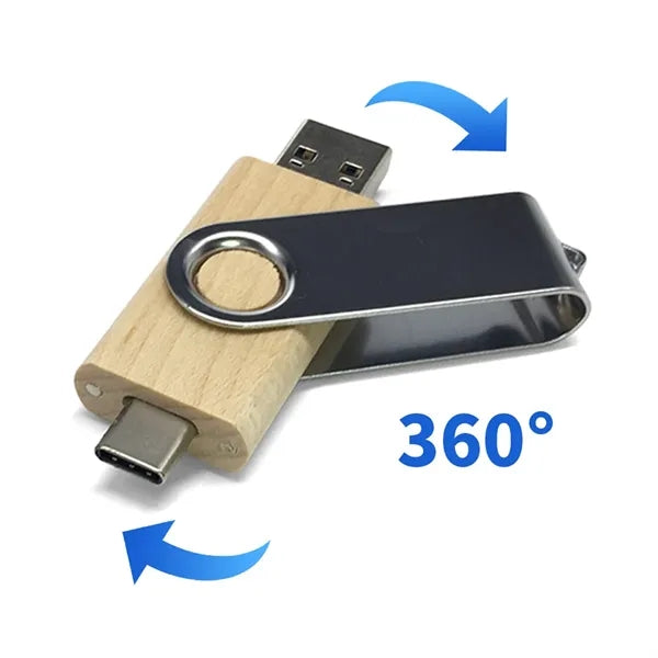 Eco-friendly wood USB flash drive rotating for data storage