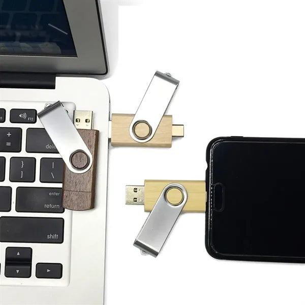 Eco-friendly wood USB flash drive rotating for data storage