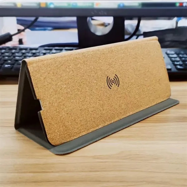 Eco Cork Wireless Charger Magnetic Folding Stand Mouse Pad