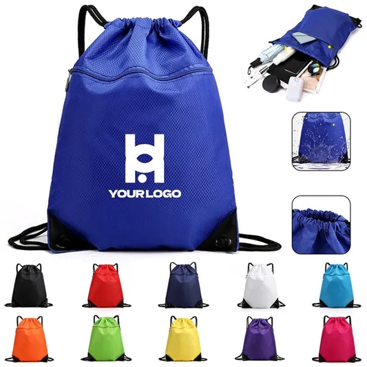 Drawstring backpack bag with zip pocket waterproof for sport