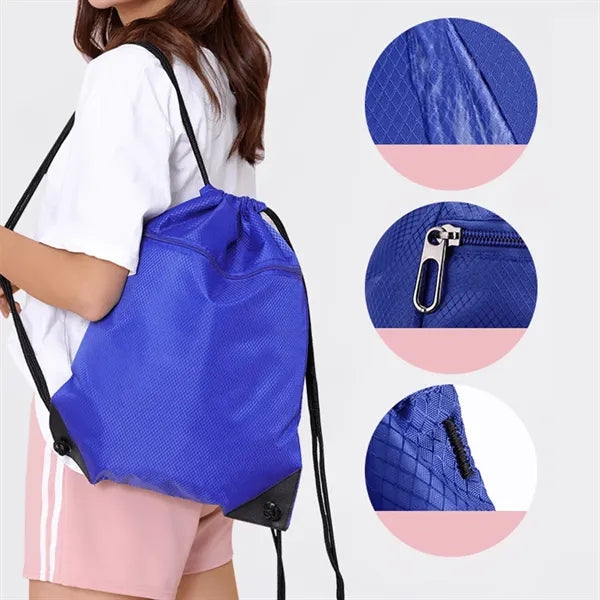 Drawstring backpack bag with zip pocket waterproof for sport