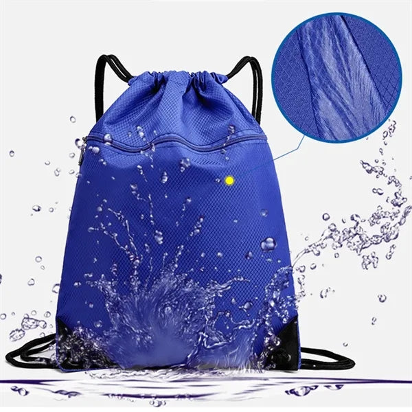 Drawstring backpack bag with zip pocket waterproof for sport