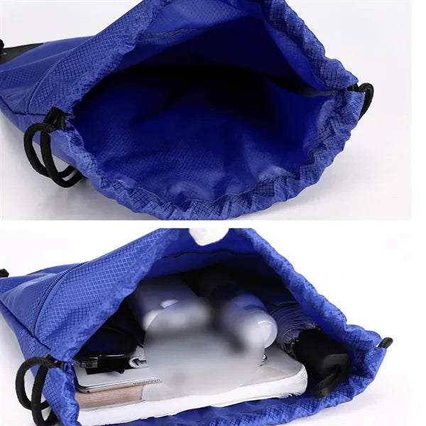 Drawstring backpack bag with zip pocket waterproof for sport