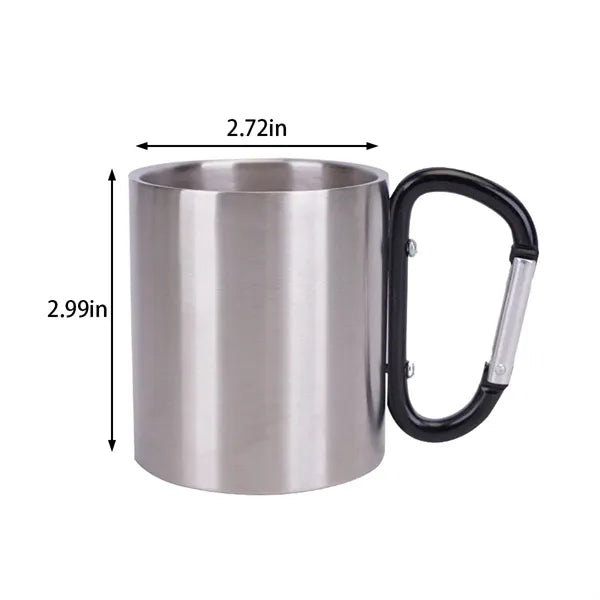 Stainless steel mug with carabiner handle for camping hiking