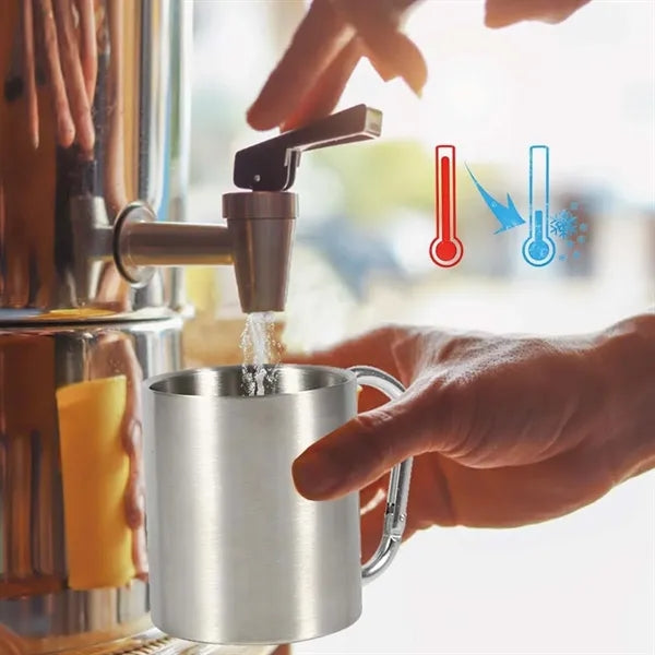 Stainless steel mug with carabiner handle for camping hiking