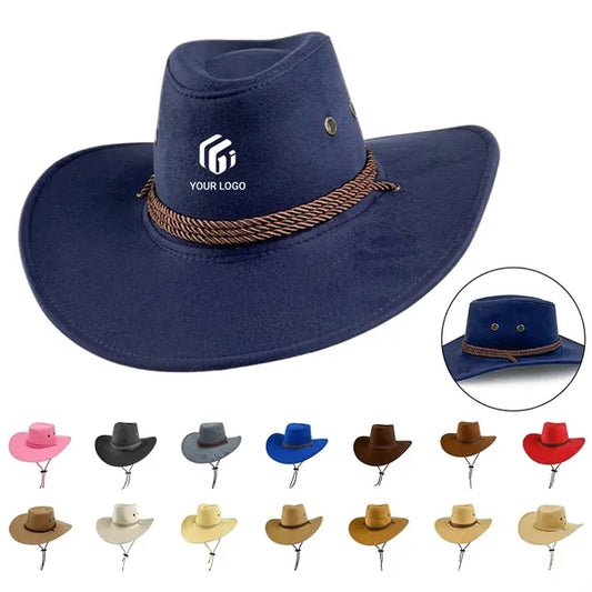 Vacation beach unisex wide brim cowboy hat with chin strap