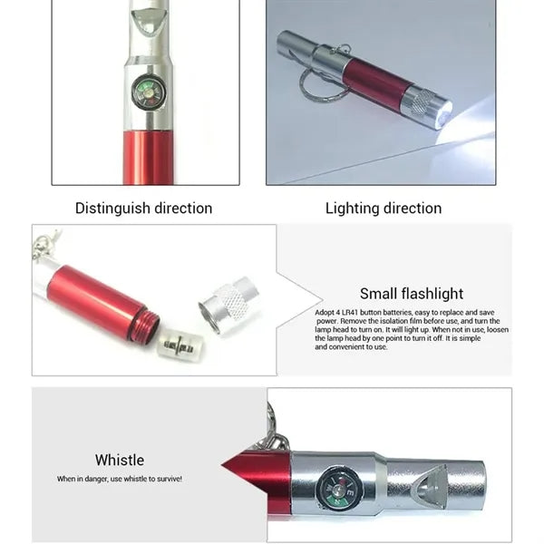 3 in 1 survival tool whistle flashlight compass for outdoor