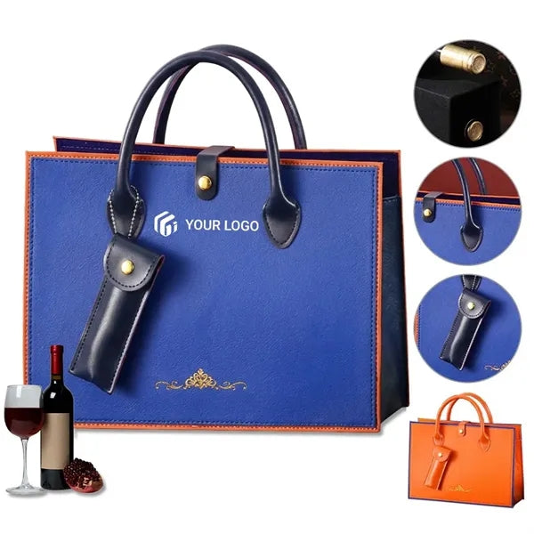 Portable PU leather two bottles wine carrier tote gift bag