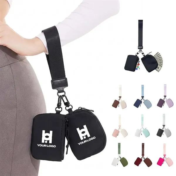Portable wristlet wallet detachable zipper dual pouches