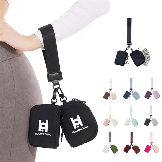 Portable wristlet wallet detachable zipper dual pouches