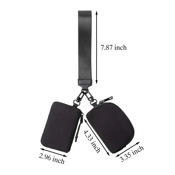Portable wristlet wallet detachable zipper dual pouches