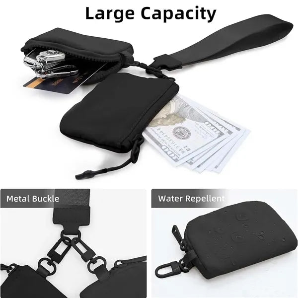 Portable wristlet wallet detachable zipper dual pouches