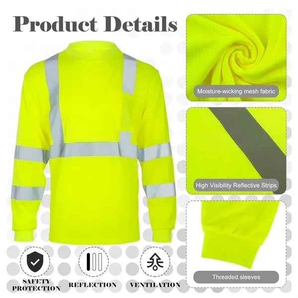 Long Sleeve Safety Shirt High Visibility Reflective