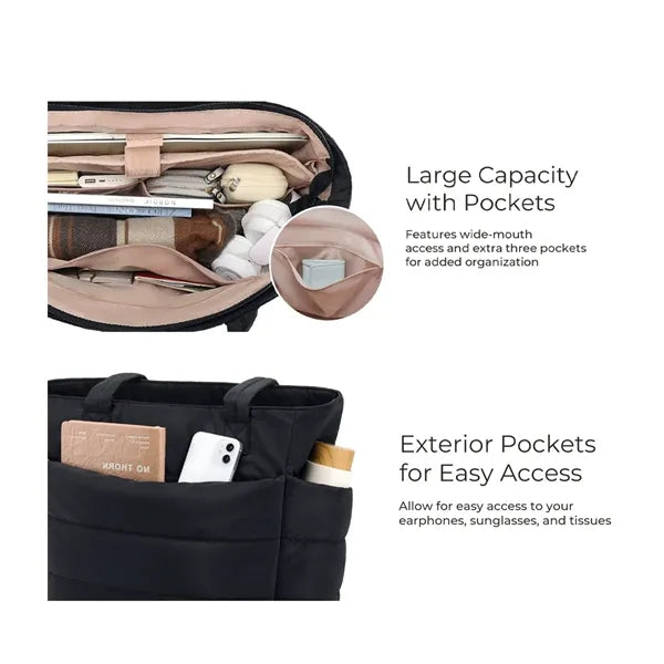 Puffy Tote Bag with Compartments Shoulder Bag Handbag