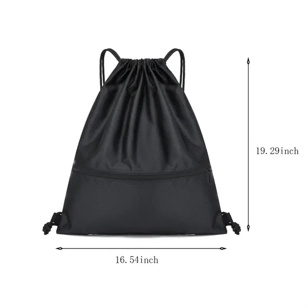 Large drawstring backpack bag with zip pocket for gym sports