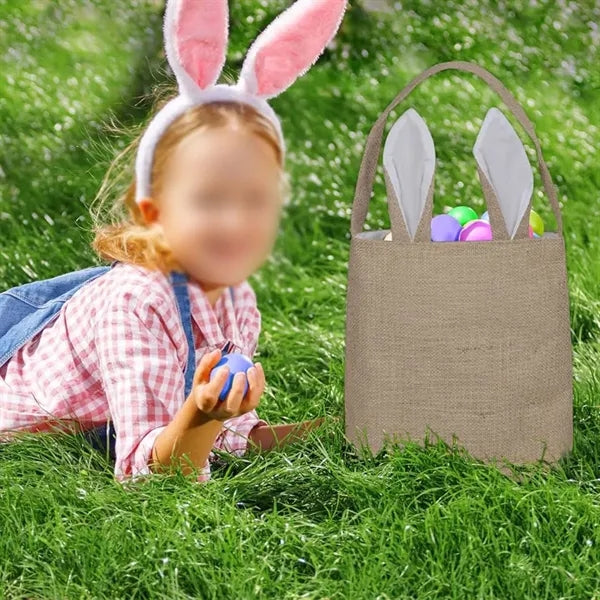 Easter bunny basket burlap bags with ears stand for kids