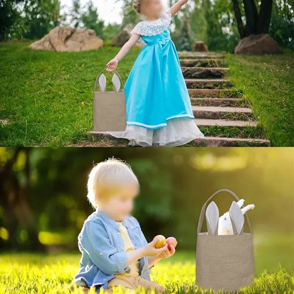 Easter bunny basket burlap bags with ears stand for kids