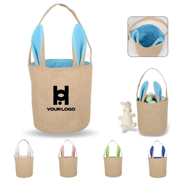 Easter bunny basket burlap bags with ears stand for kids