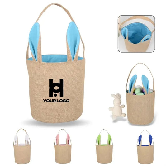 Easter bunny basket burlap bags with ears stand for kids