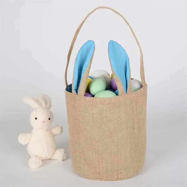 Easter bunny basket burlap bags with ears stand for kids