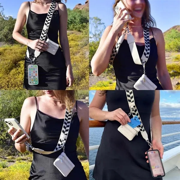 Adjustable crossbody phone strap lanyard with zipper wallet