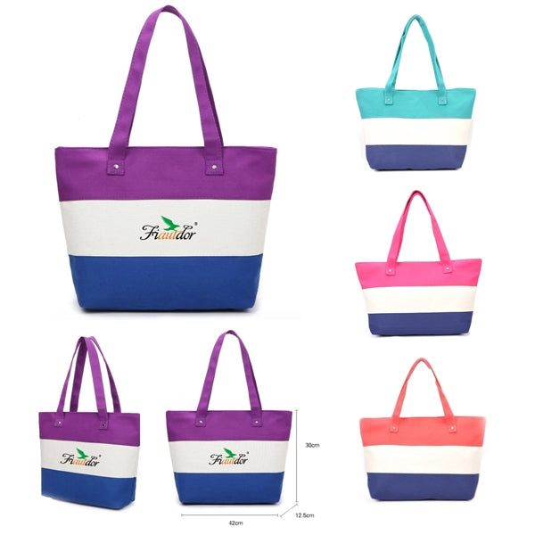 Three tones 12 oz. Zippered Canvas Tote
