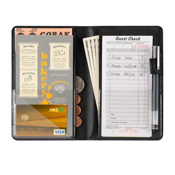 Server Book Check Holder with Clear and Money Pockets