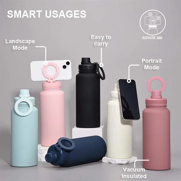 34oz insulated water bottle with magnetic lid for travel gym