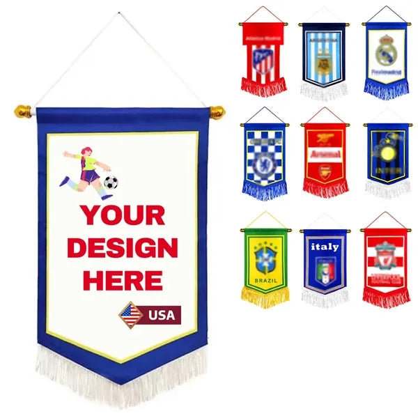 Fringe hanging flag wall banner for soccer fans decor