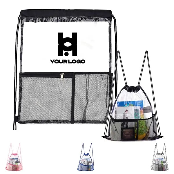 Waterproof clear drawstring backpack large with front pocket
