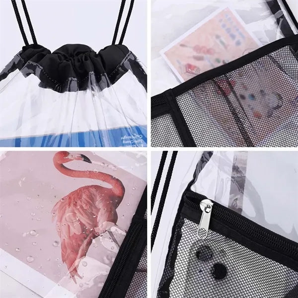 Waterproof clear drawstring backpack large with front pocket
