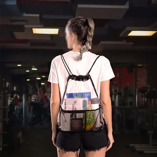 Waterproof clear drawstring backpack large with front pocket