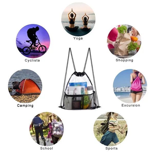 Waterproof clear drawstring backpack large with front pocket